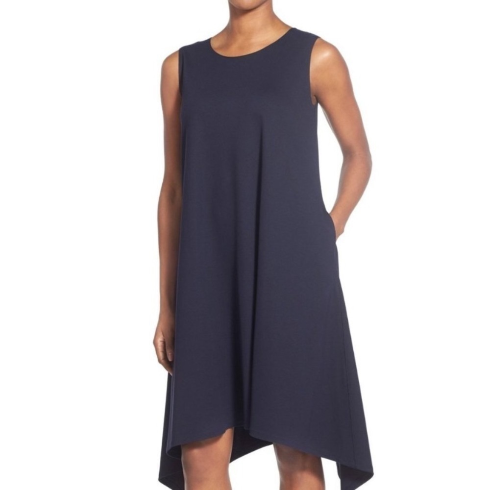 Lafayette 148 New York Sharkbite Hem Sleeveless Front Side Pockets Tank Dress